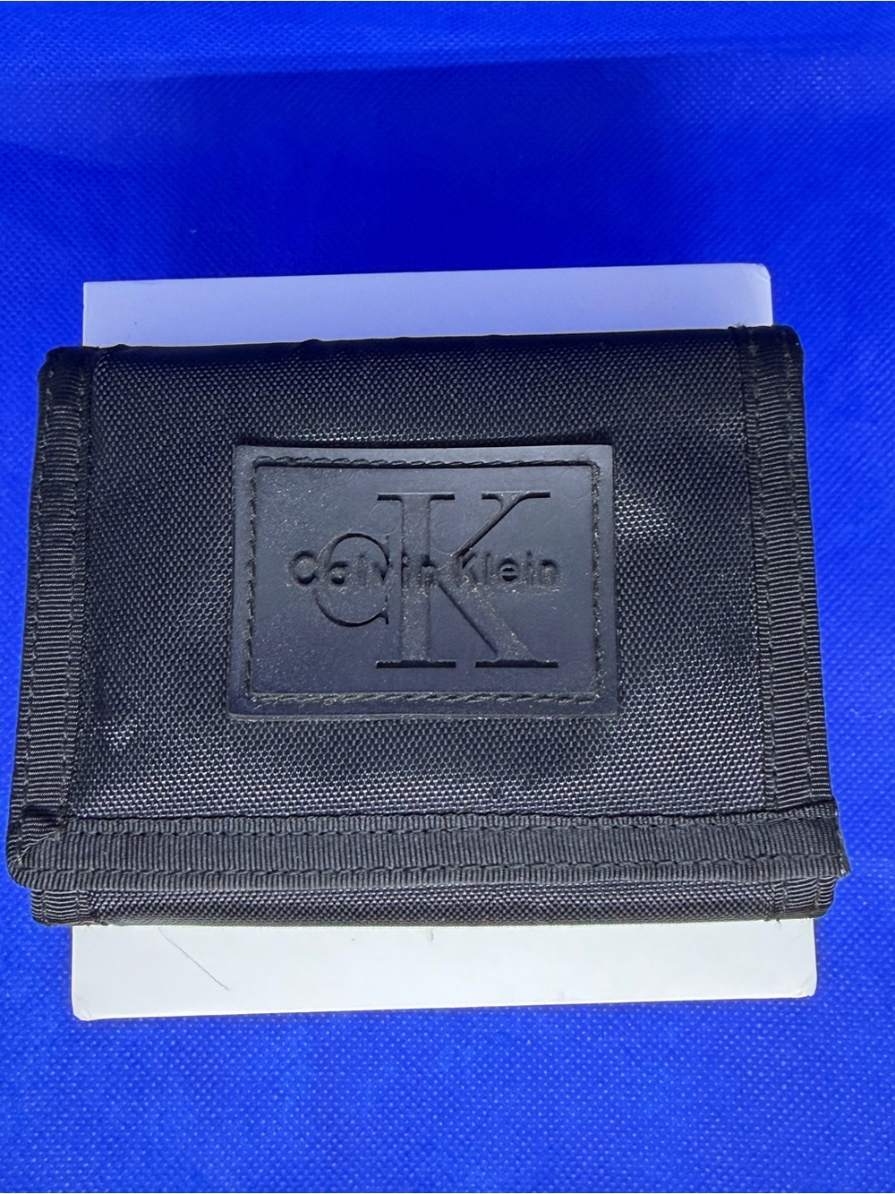 Calvin Klein Black Nylon Trifold Wallet with Embossed CK Patch